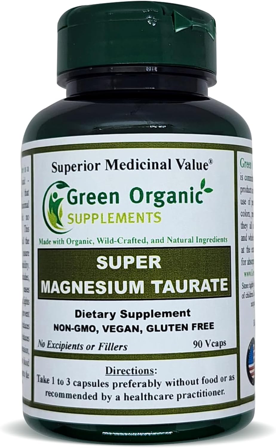 Organic Magnesium Taurate Supplements for High Absorption - 90 VCaps (Pack of 2) - Non-GMO, Vegan, Gluten-Free