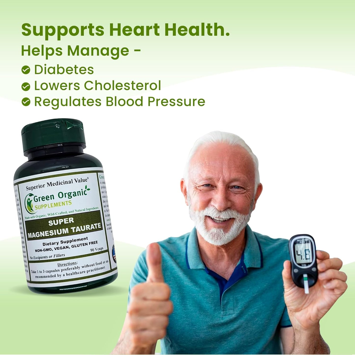 Organic Magnesium Taurate Supplements for High Absorption - 90 VCaps (Pack of 2) - Non-GMO, Vegan, Gluten-Free