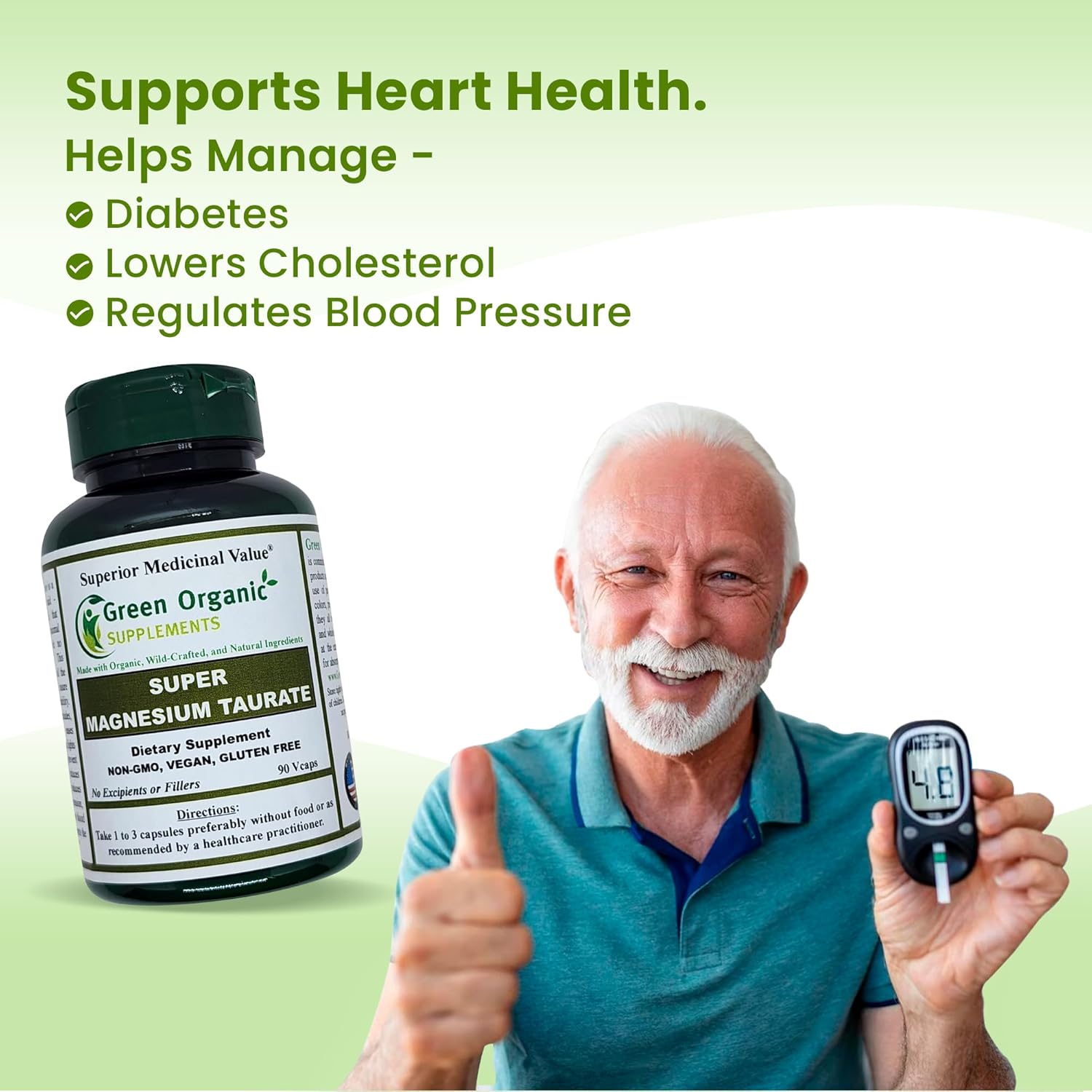 Organic Magnesium Taurate Supplements for High Absorption - 90 VCaps (Pack of 2) - Non-GMO, Vegan, Gluten-Free