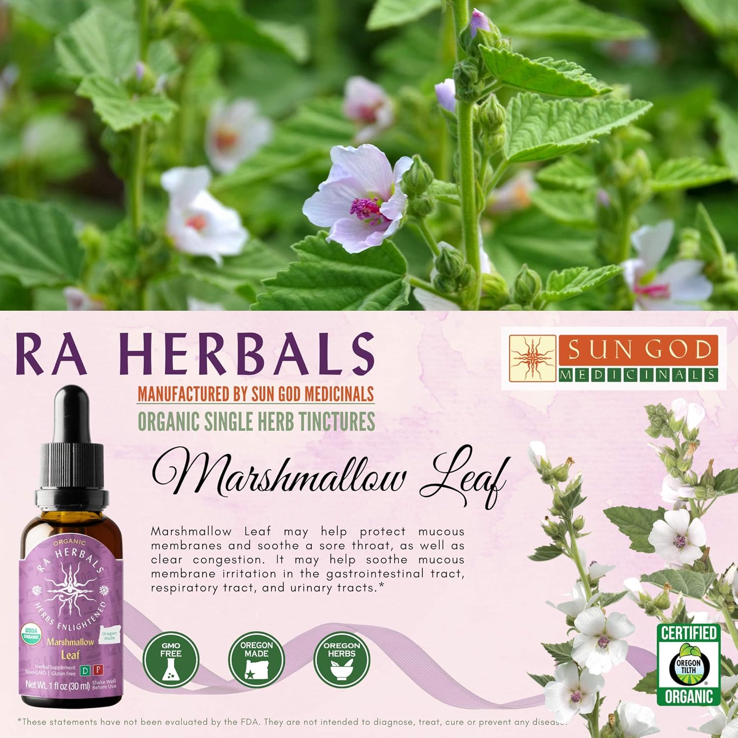 Organic Marshmallow Leaf Liquid Extract - Natural Support for Wellness - 1 fl oz