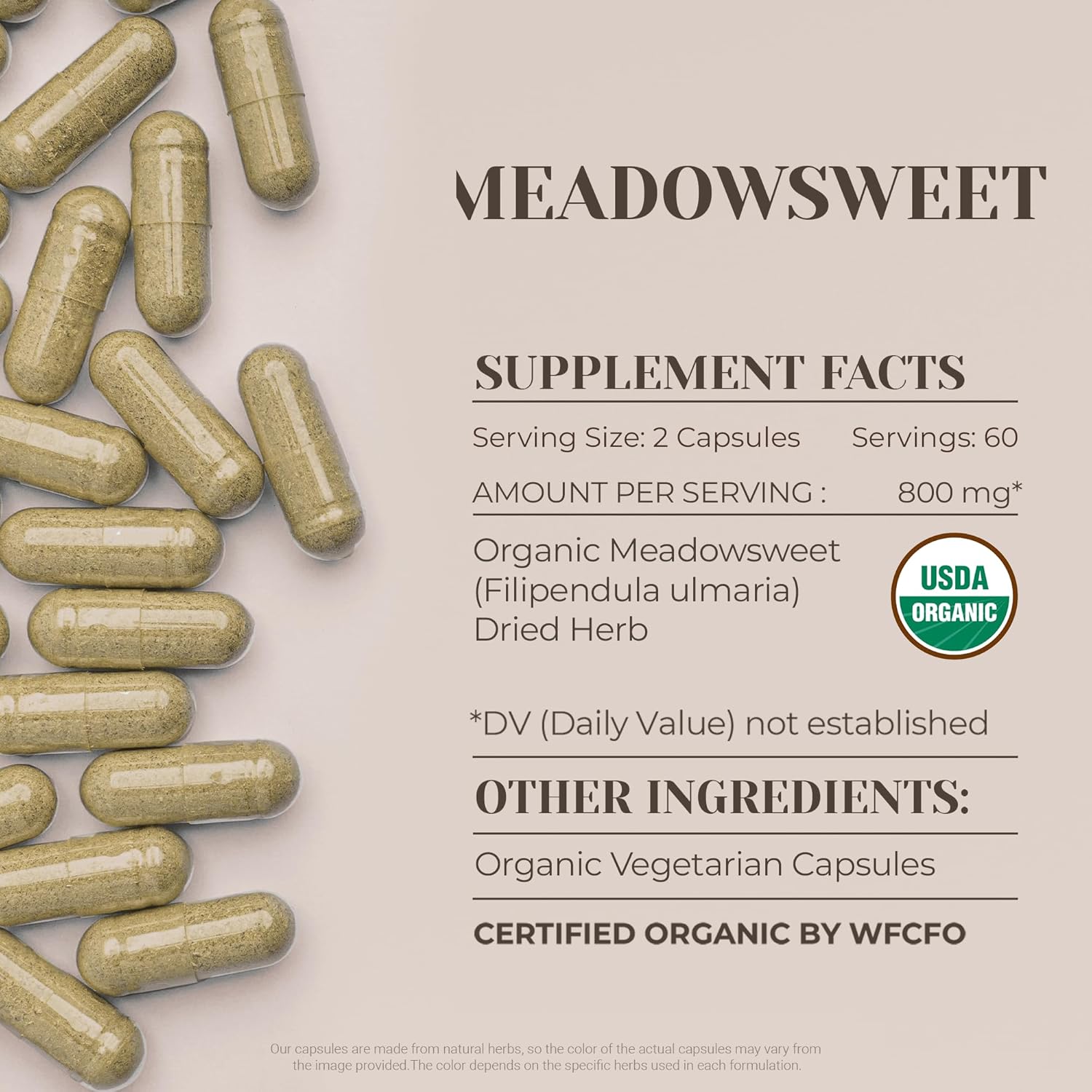 Organic Meadowsweet Capsules - High-Potency Herbal Dietary Supplement with Vegetable Capsules | 120 Capsules of USDA Organic Meadowsweet Herb