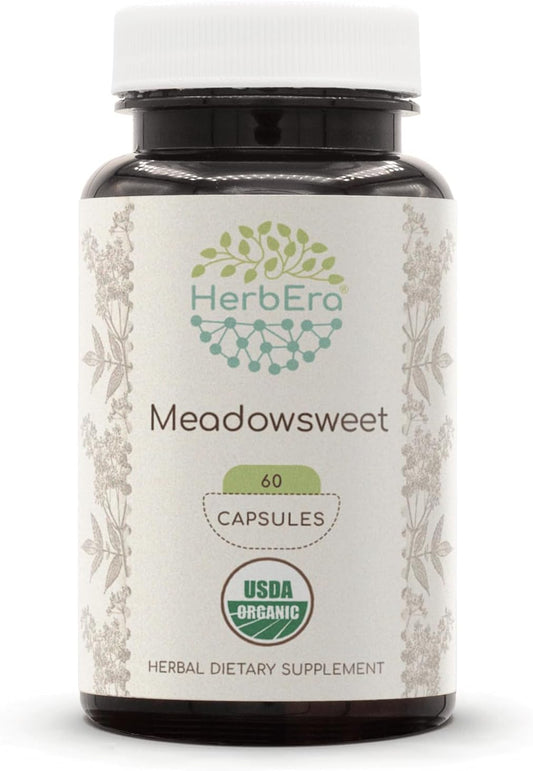 Organic Meadowsweet Herbal Supplement - 60 Capsules | USDA Certified | Vegetarian Capsules - Dried Filipendula ulmaria Herb