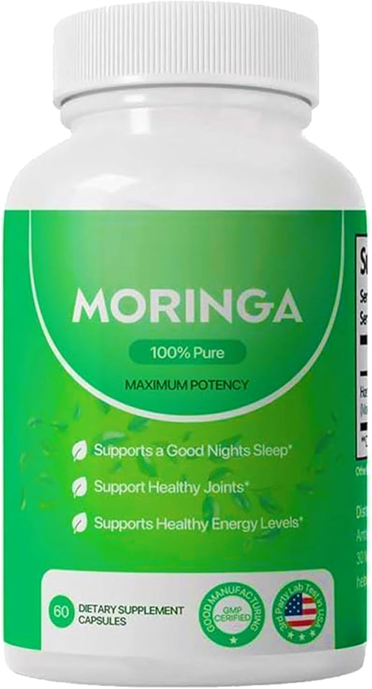 Organic Moringa Capsules - 800mg Nutrient-Rich Powder for Energy, Skin & Gut Health - Vitamins & Amino Acids Included