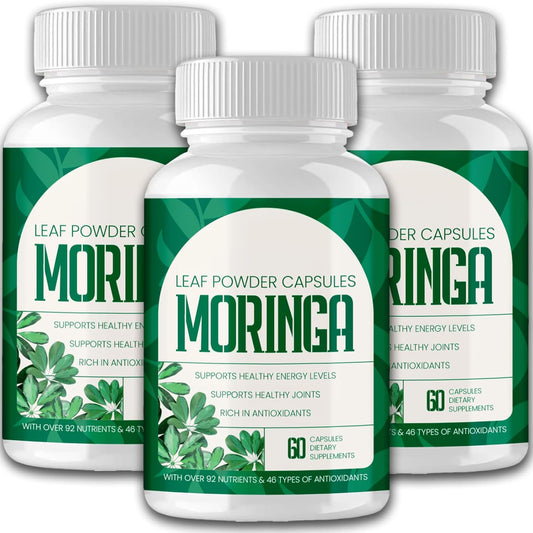 Organic Moringa Capsules - 800mg Nutrient-Rich Powder - Natural Antioxidant Superfood - Essential Vitamins & Amino Acids - 60 Capsules (3 Bottles)
