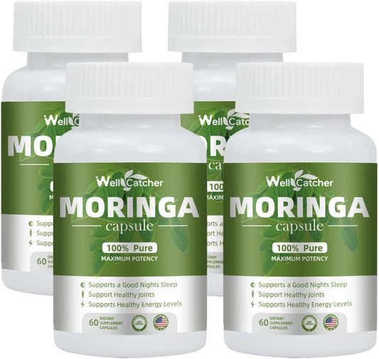Organic Moringa Capsules - 800mg Pure Leaf Powder - Energy Booster, Immune Support, Antioxidant & Metabolism - Rich in Essential Vitamins & Amino Acids - 4 Pack