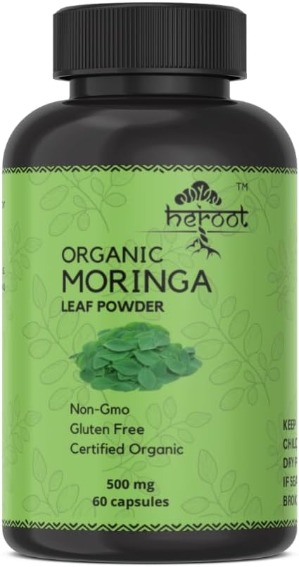Organic Moringa Capsules - Green Superfood Supplement for Energy, Metabolism, and Immune Support (20 Capsules)