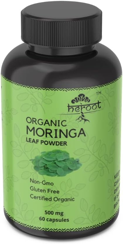 Organic Moringa Capsules - Green Superfood Supplement for Energy, Metabolism, and Immune Support (20 Capsules)