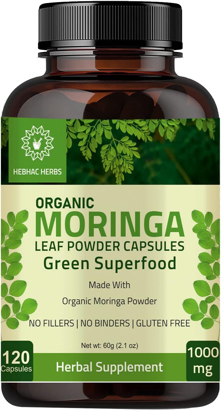 Organic Moringa Capsules 1000mg with Hibiscus Powder - 120 Capsules, 227g