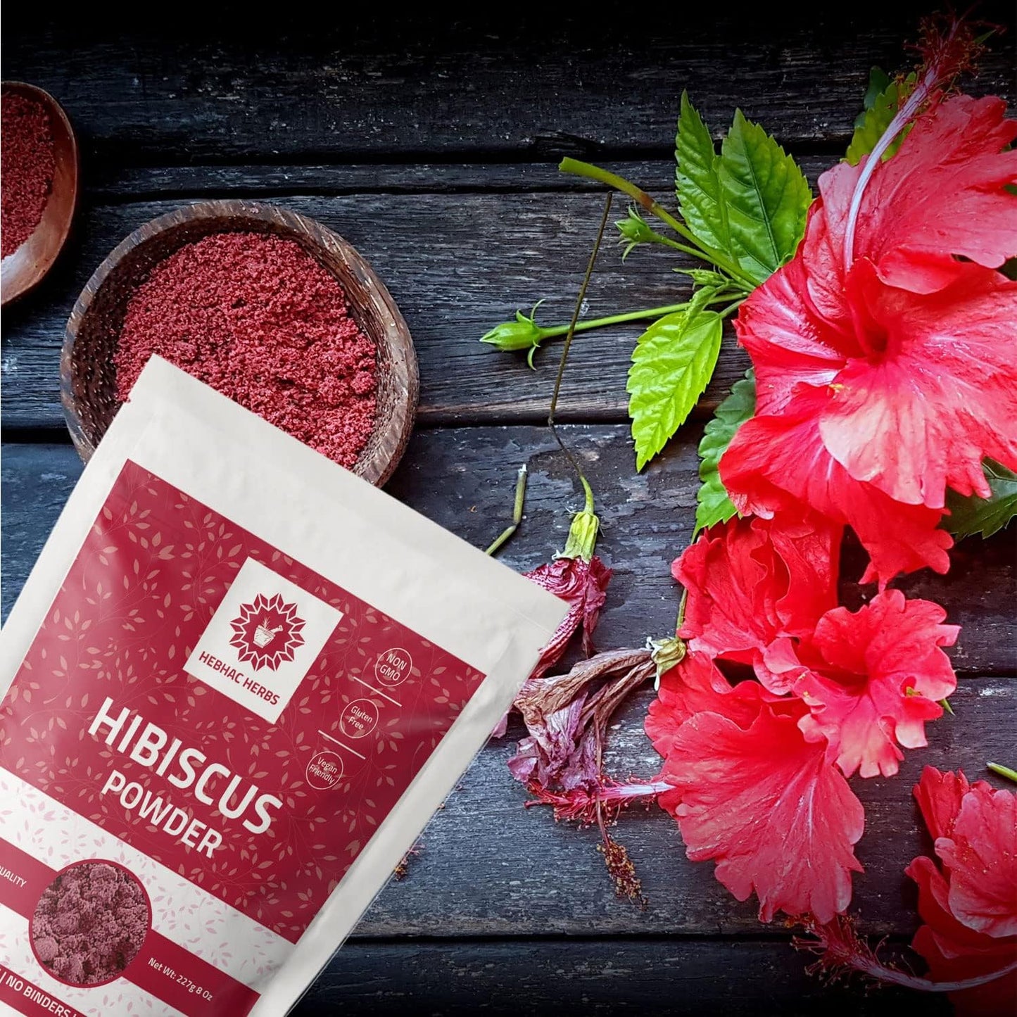 Organic Moringa Capsules 1000mg with Hibiscus Powder - 120 Capsules, 227g