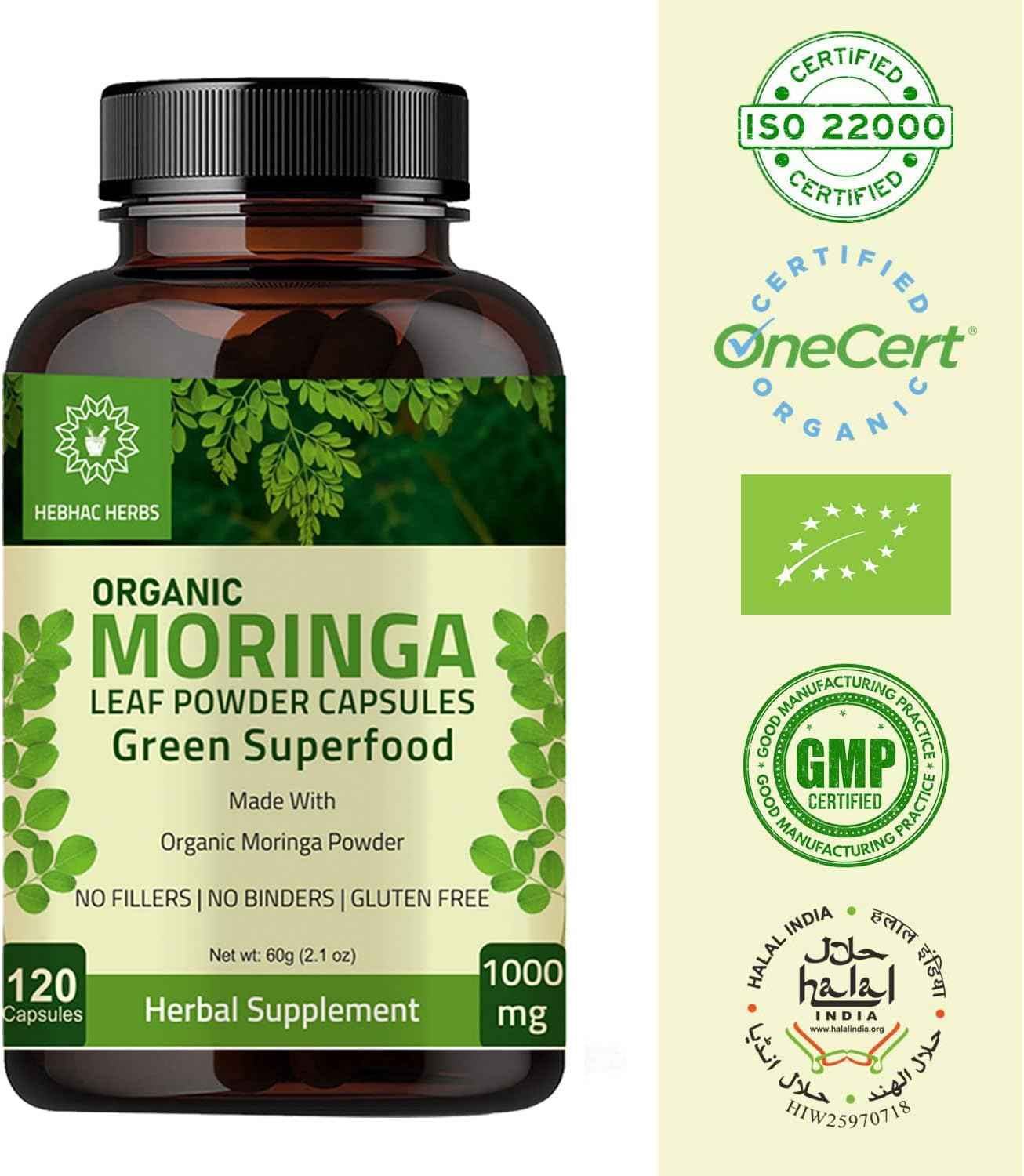 Organic Moringa Capsules 120 Capsules 1000mg and Rose Petal Powder 227g | Rose Petal Flower Powder 8 oz |