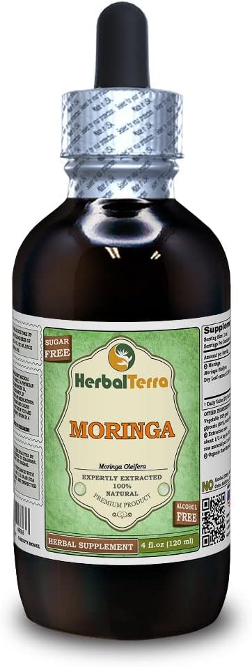 Organic Moringa Glycerite Liquid Extract by HerbalTerra - Alcohol-Free, Made in USA - 4 fl. oz (120 ml)
