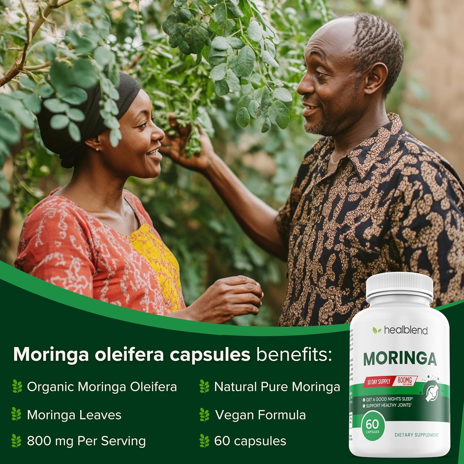 Organic Moringa Leaf Powder Capsules - Superfood Supplement for Energy, Mood, Skin, Gut Health & Immune Support - 30 Day Supply
