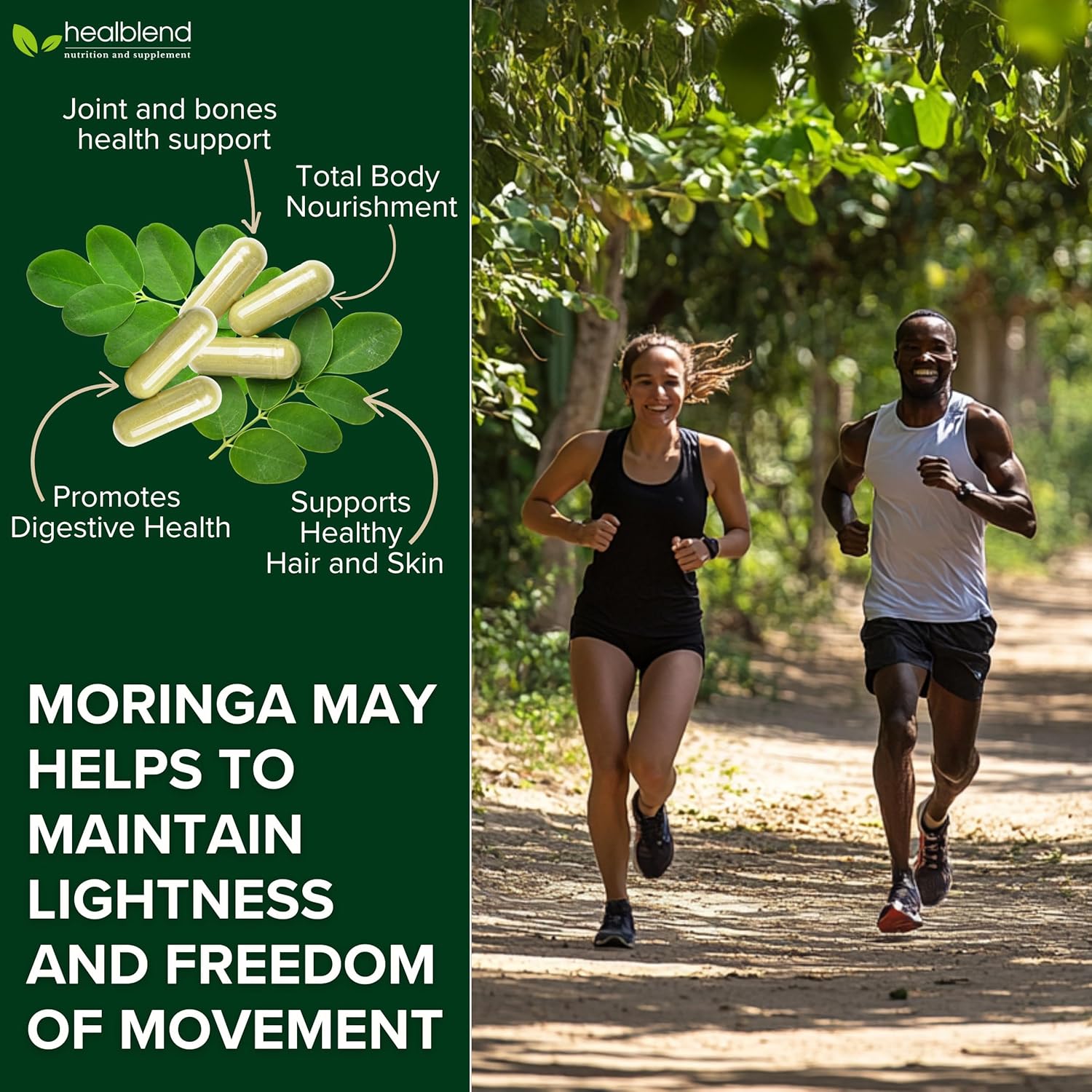 Organic Moringa Leaf Powder Capsules - Superfood Supplement for Energy, Mood, Skin, Gut Health & Immune Support - 30 Day Supply