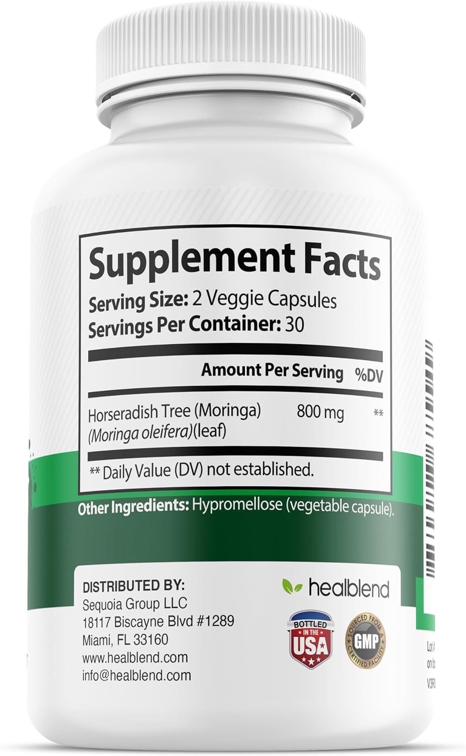 Organic Moringa Leaf Powder Capsules - Superfood Supplement for Energy, Mood, Skin, Gut Health & Immune Support - 30 Day Supply