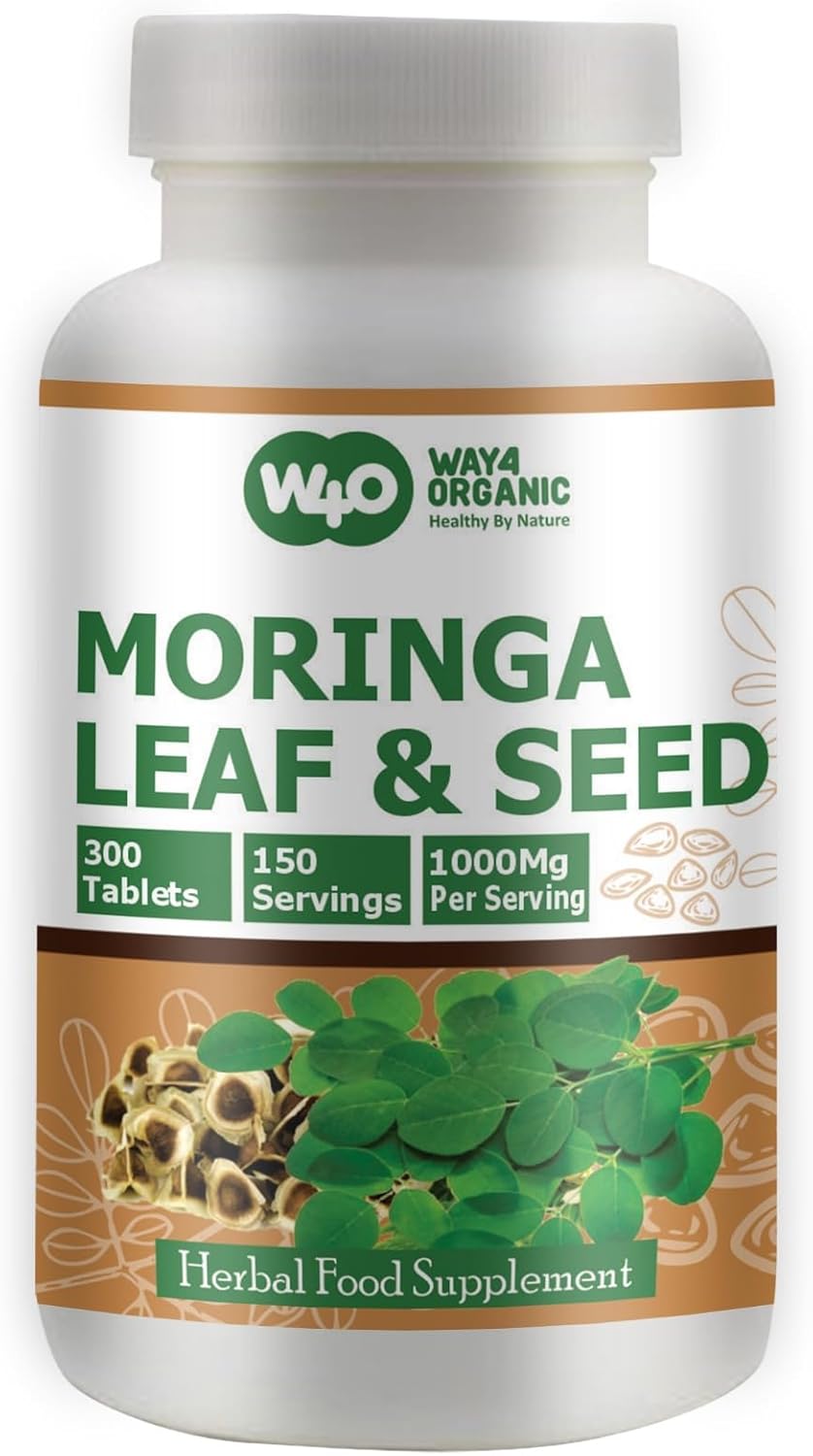 Organic Moringa Oleifera Leaf and Seed Powder Pills 300 Tablets 1000mg, Uncoated Malunggay Herbal Supplement, Green Superfood Pack of 1