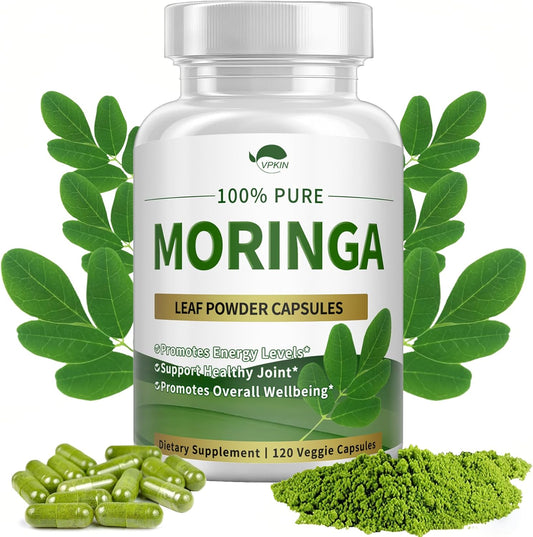 Organic Moringa Oleifera Leaf Powder Capsules - 1000mg Supplement for Energy, Immunity, and Joint Health - Vegan & Non-GMO - 120 Caps