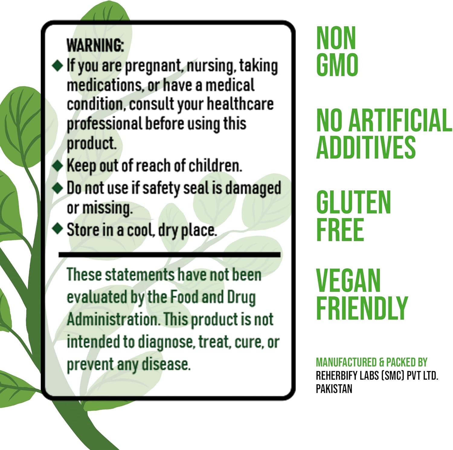 Organic Moringa Oleifera Leaf Powder Capsules 1000mg - 60 Caps | Immunity Boost & Wellness Support | ReHerbify