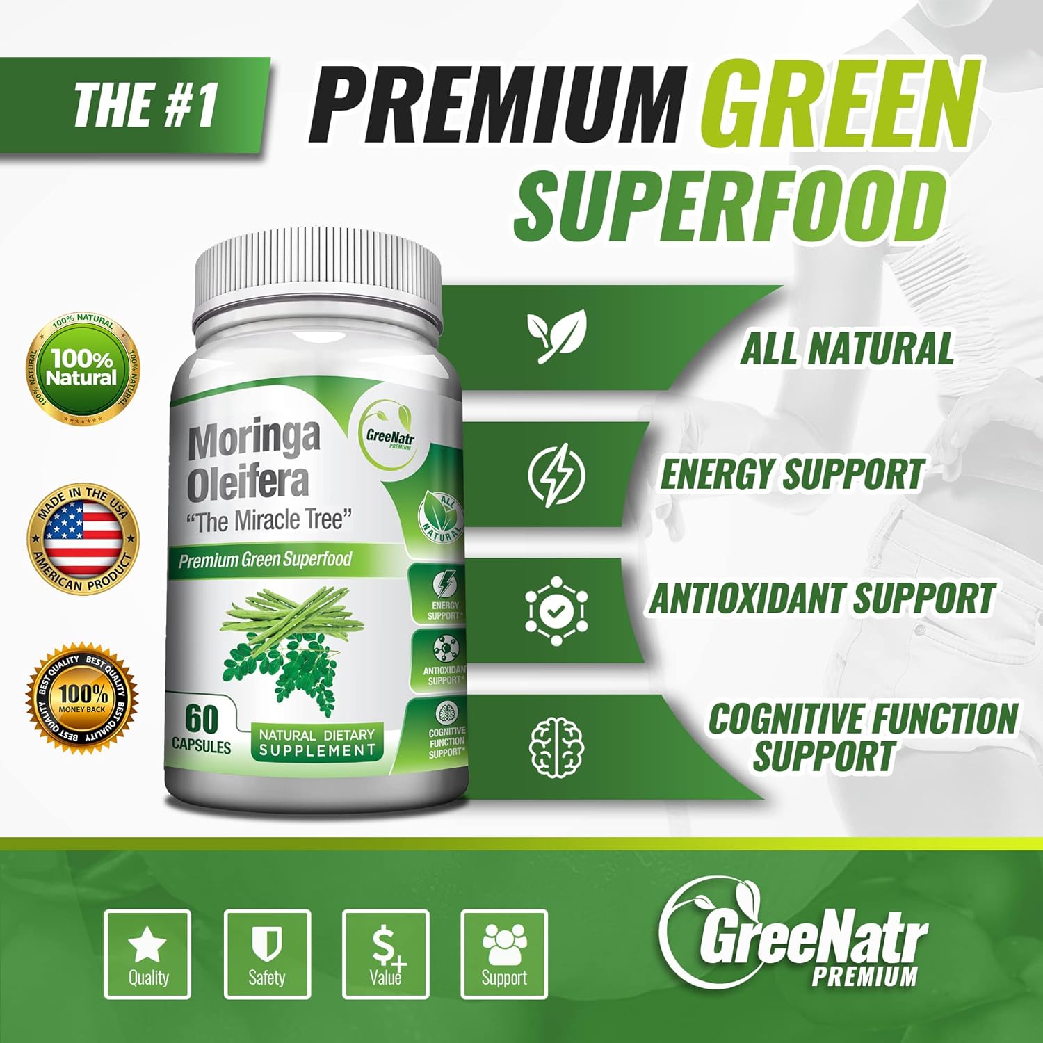 Organic Moringa Oleifera Supplement for Menopause Symptom Relief with Mood Enhancement Support