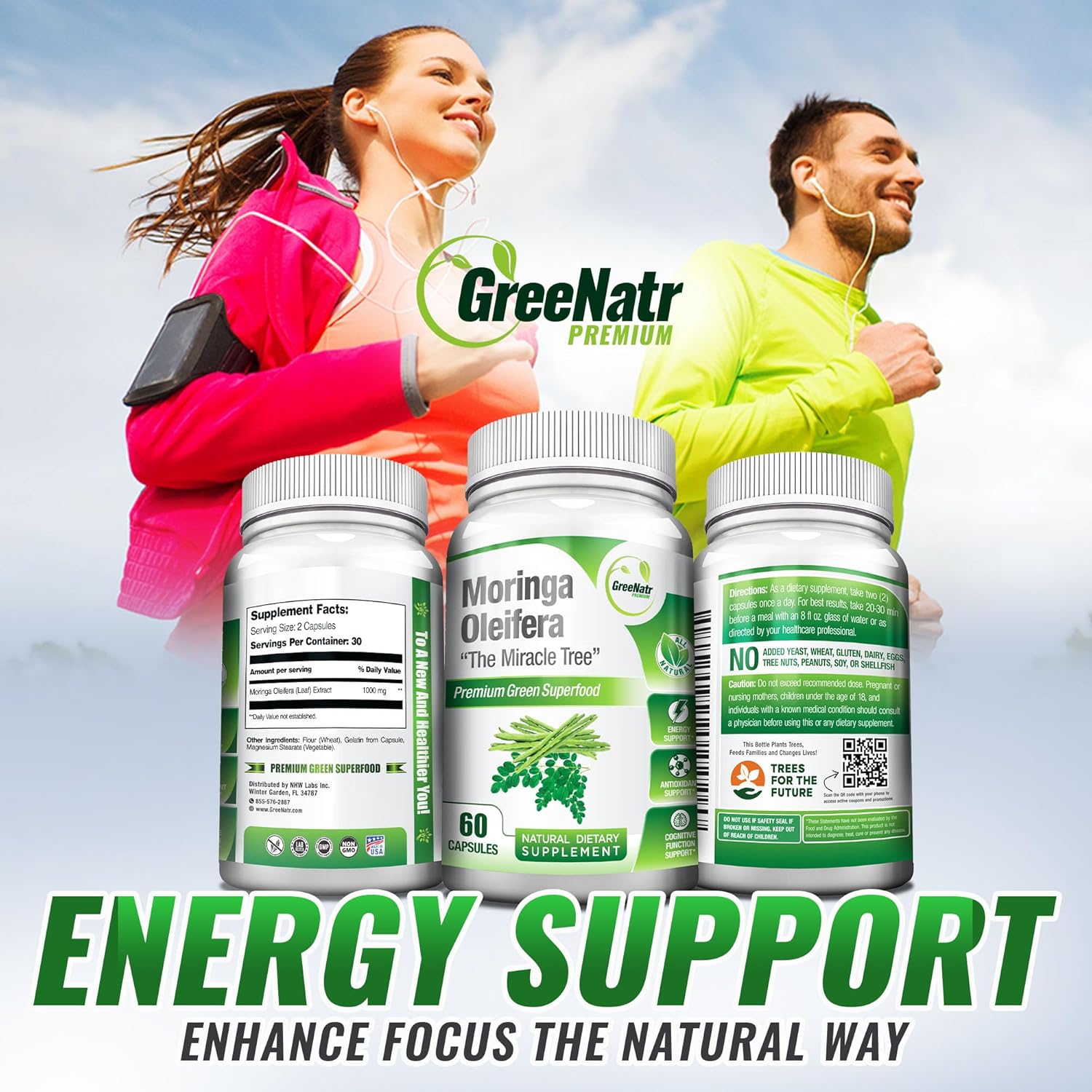 Organic Moringa Oleifera Supplement for Menopause Symptom Relief with Mood Enhancement Support