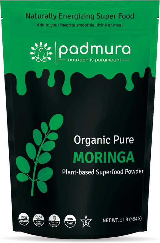 Organic Moringa Powder 16 OZ - 1 LB | USDA Certified Organic Moringa Oleifera Leaf Powder | Non-GMO Superfood | Kosher, Gluten Free, Vegan