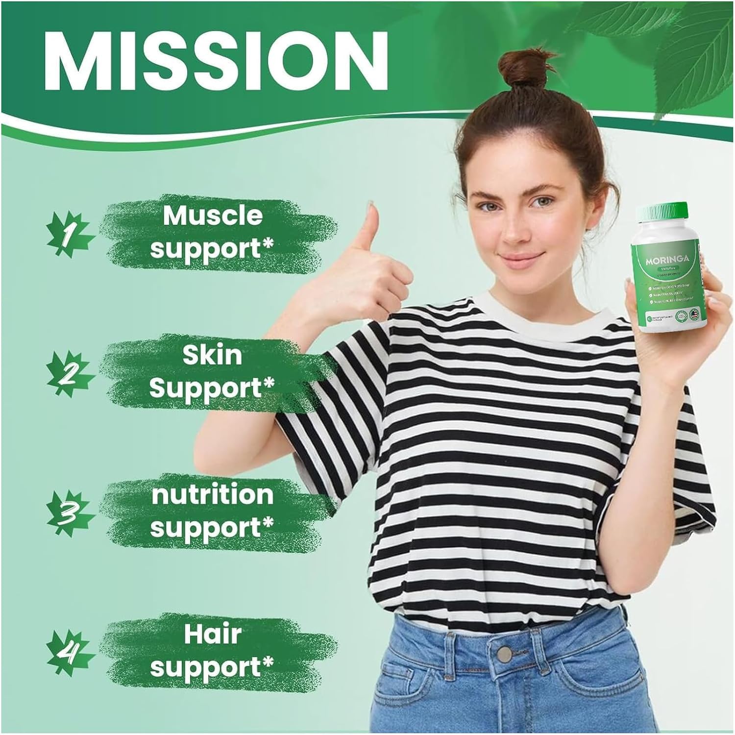 Organic Moringa Powder Capsules - 800mg Antioxidant Superfood for Energy, Skin & Gut - Essential Vitamins & Amino Acids - Non-GMO, 60 Capsules