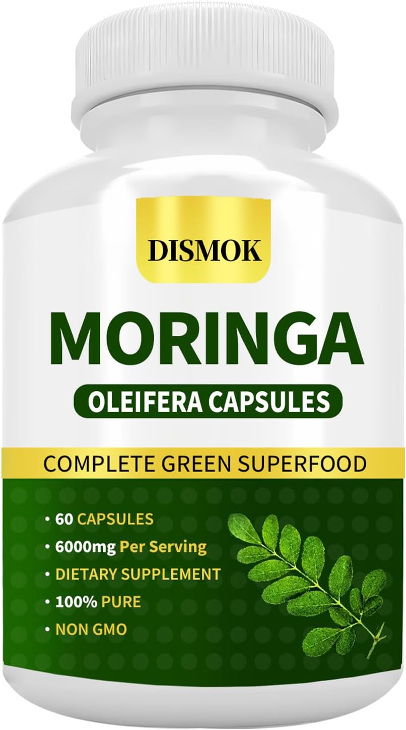 Organic Moringa Powder Capsules - Boost Energy, Metabolism & Immunity - Non-GMO, Pure & Natural - 60 Count