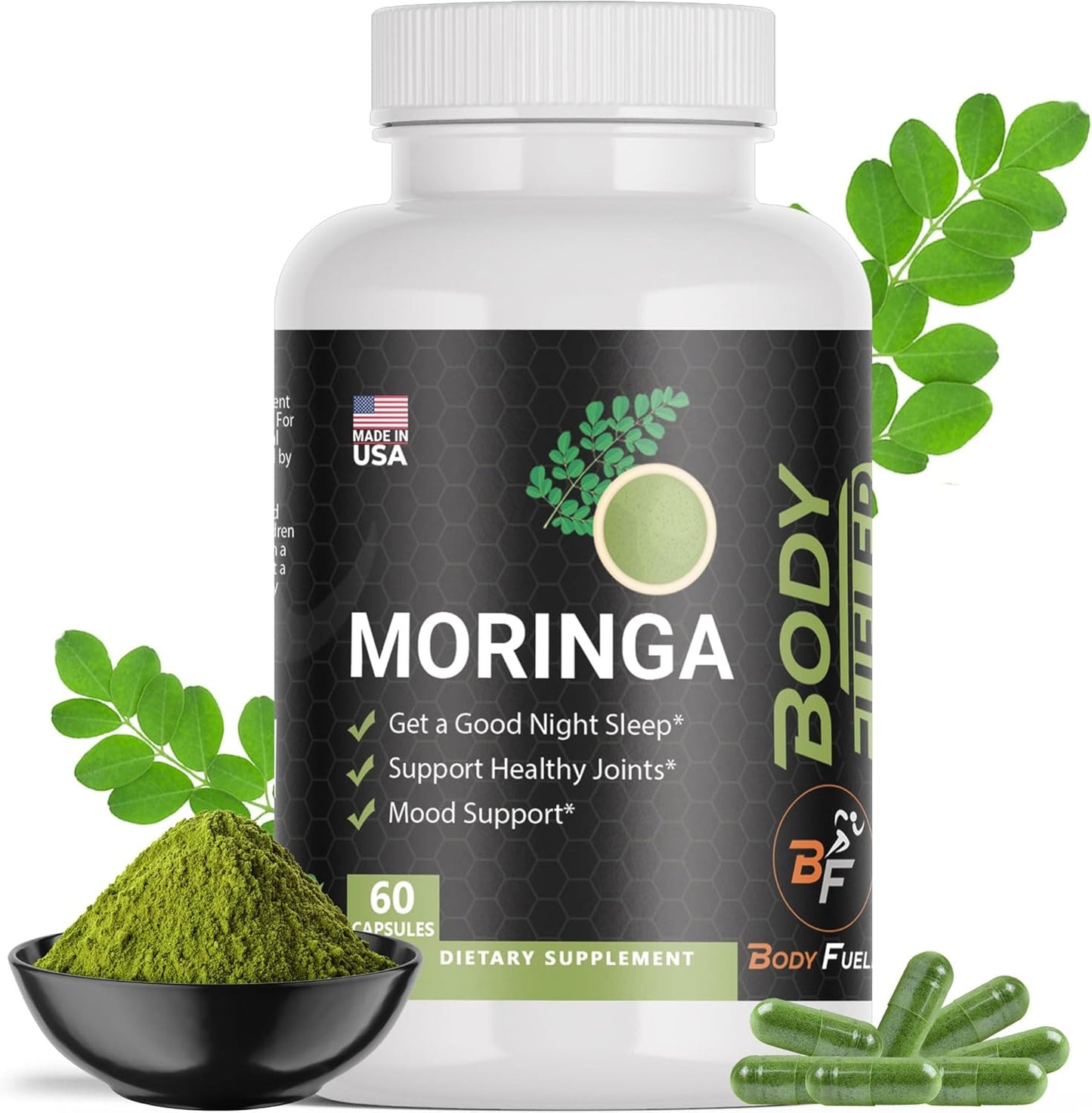 Organic Moringa Powder Capsules 800mg - Nutritional Supplement for Energy, Metabolism, Joint Support, Wellness & Immune - 60 Veg Caps - USA Made