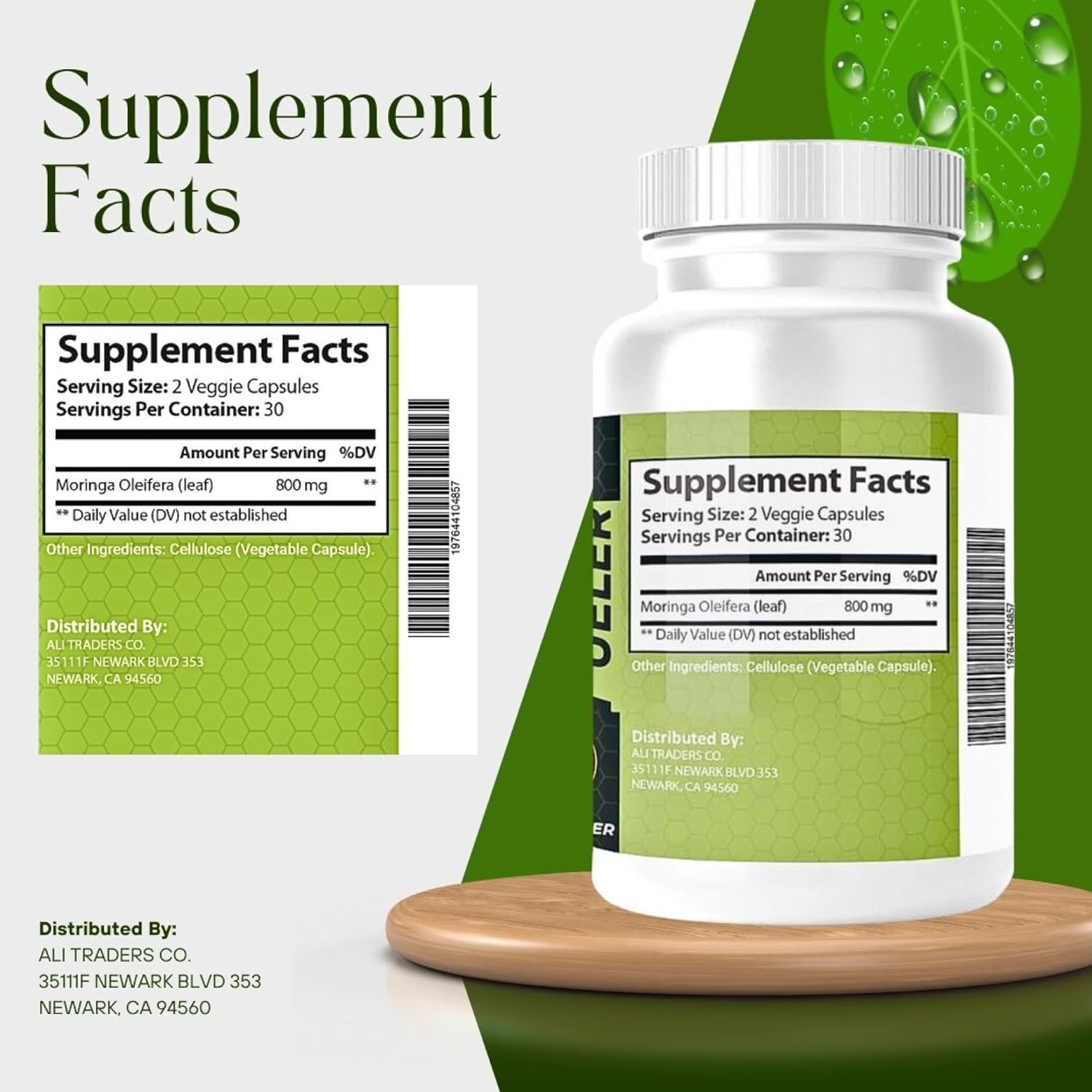 Organic Moringa Powder Capsules 800mg - Nutritional Supplement for Energy, Metabolism, Joint Support, Wellness & Immune - 60 Veg Caps - USA Made