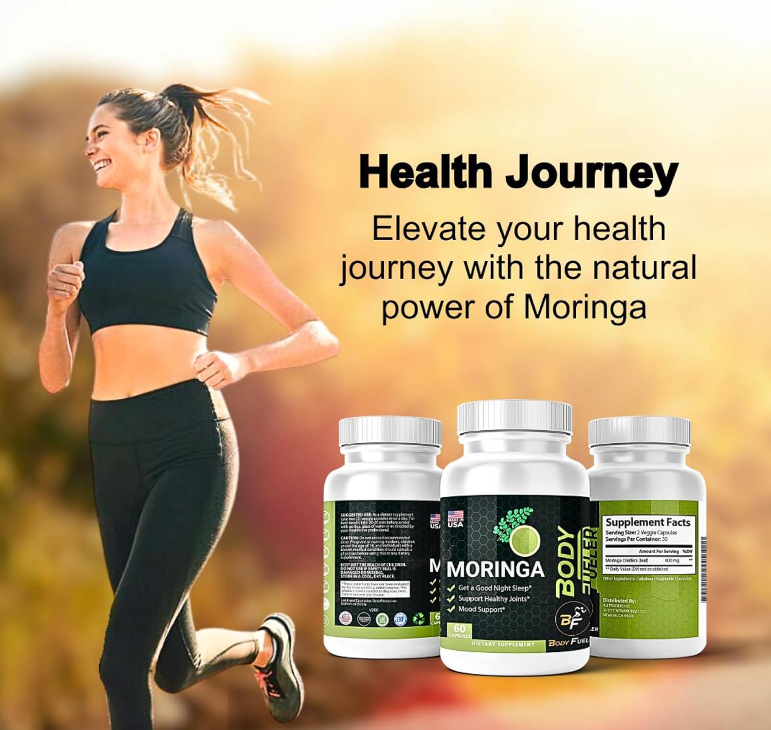 Organic Moringa Powder Capsules 800mg - Nutritional Supplement for Energy, Metabolism, Joint Support, Wellness & Immune - 60 Veg Caps - USA Made