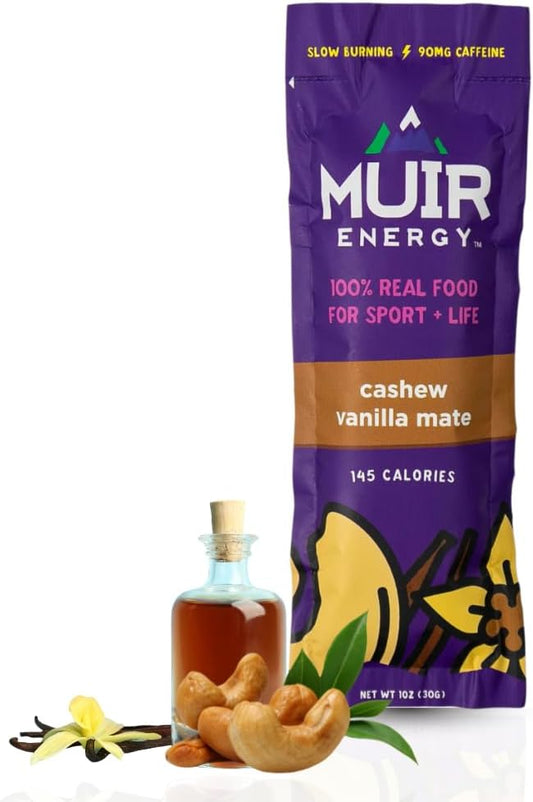 Organic Muir Cashew Vanilla Mate Energy Gel - 10 Pack | Vegan, Paleo, Non-GMO, Gluten-Free Endurance Fuel | Clean Ingredients for Lasting Energy Boost