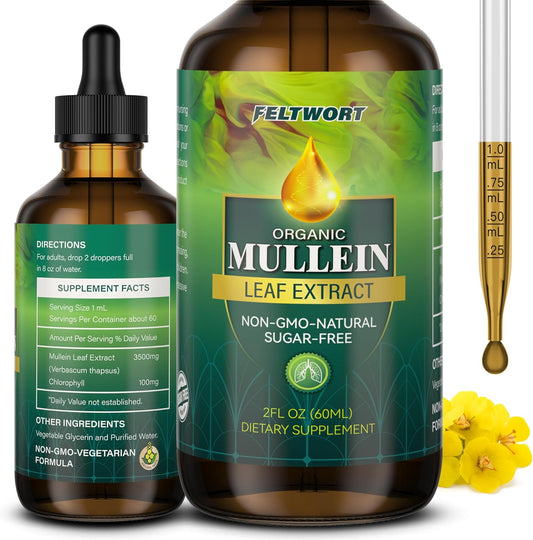 Organic Mullein Drops for Lungs with Licorice Extract - USA Made Lung & Bronchial Cleanse for Smokers - Respiratory Health Support for Tinctures, Water, Tea