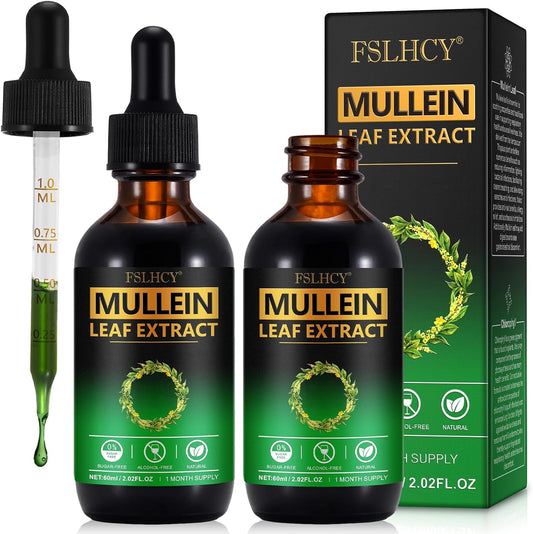 Organic Mullein Leaf Extract Drops - 2 fl Oz (2 Packs) Herbal Supplement with No Additives