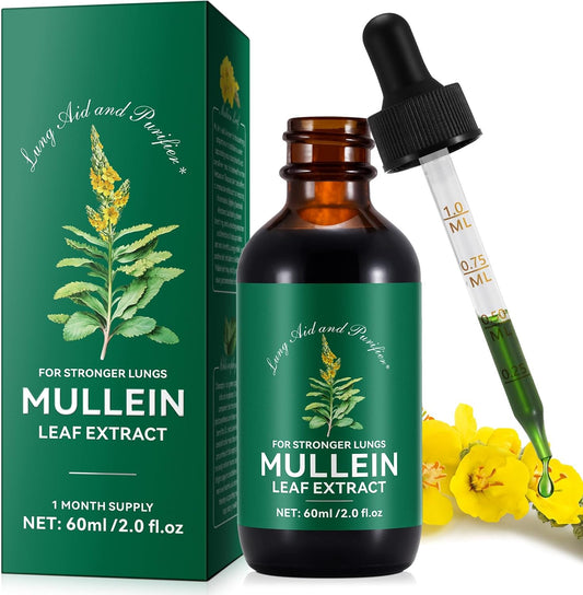 Organic Mullein Leaf Extract Drops for Lung Cleanse and Respiratory Function - Immune Support Tincture, Tea, Pills