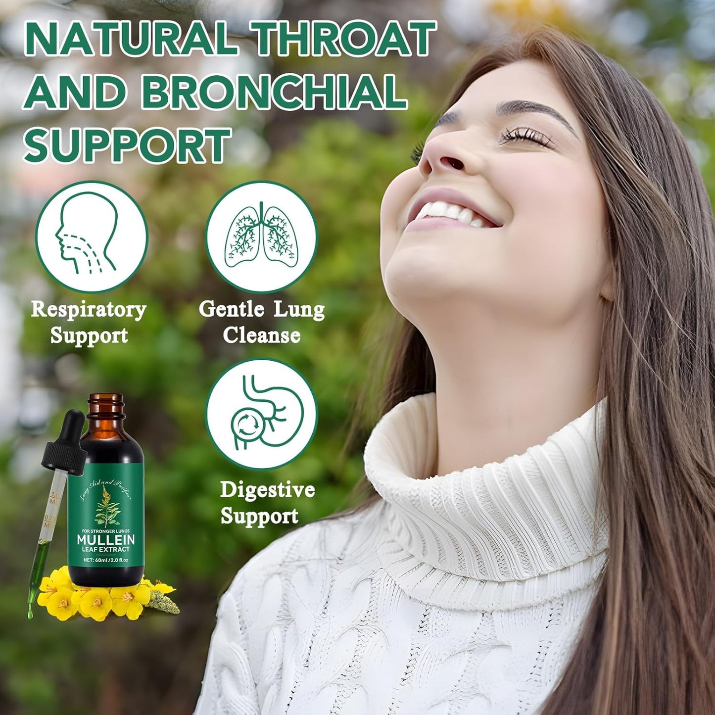 Organic Mullein Leaf Extract Drops for Lung Cleanse and Respiratory Function - Immune Support Tincture, Tea, Pills