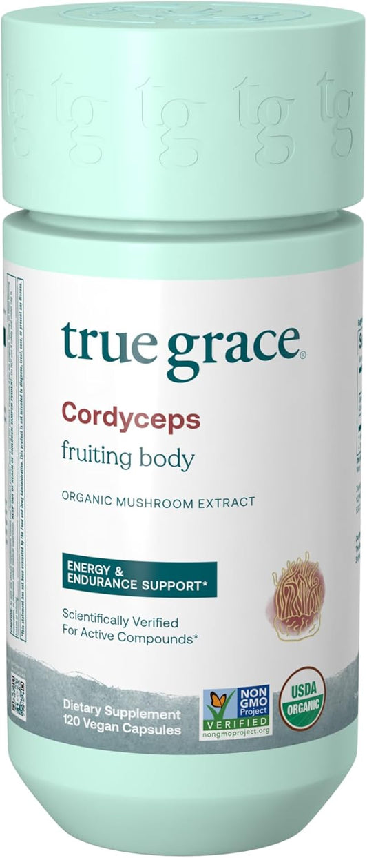 Organic Mushroom Cordyceps Capsules for Energy & Endurance - 120 Count - True Grace Formula
