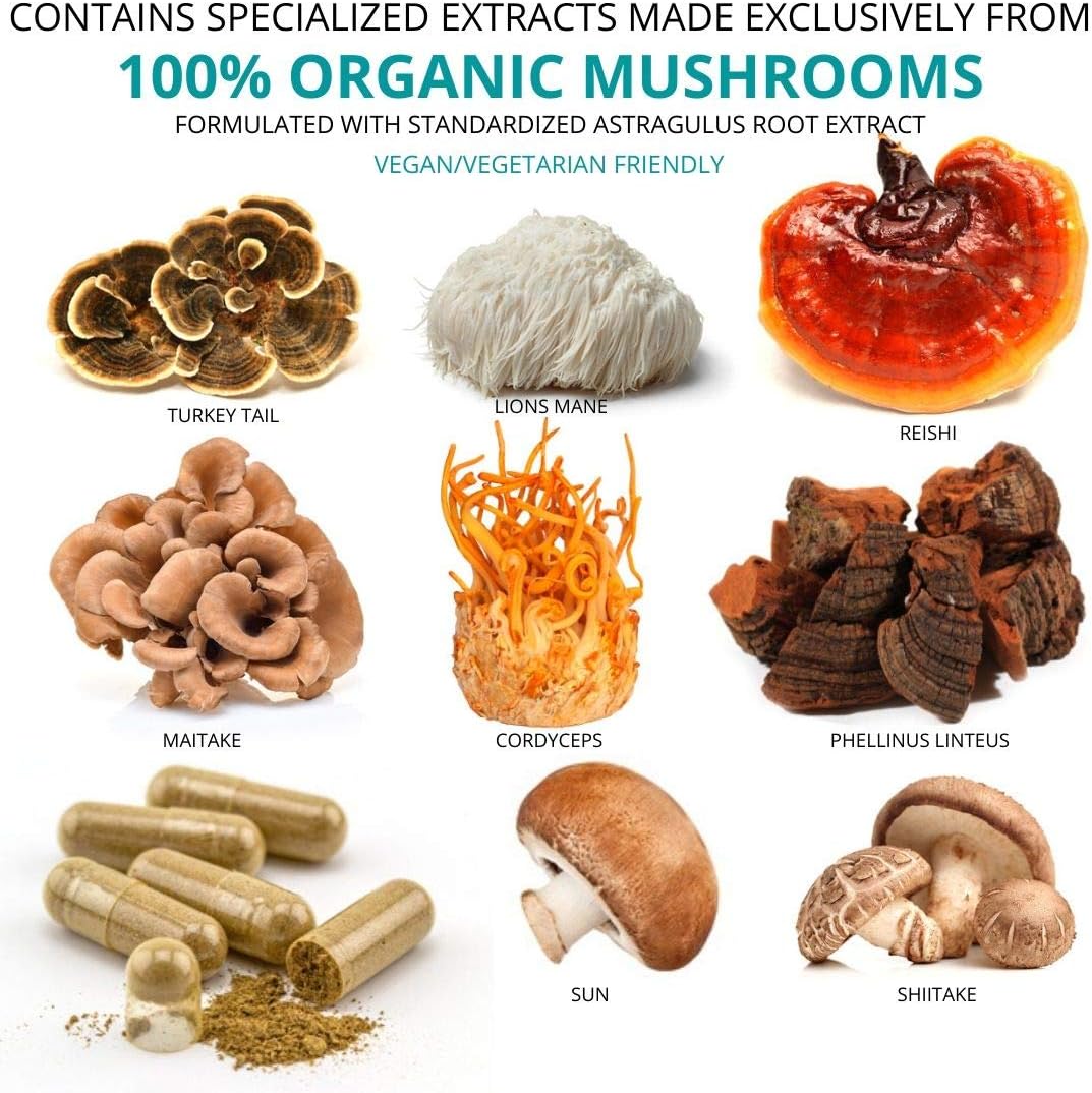 Organic Mushroom Immune Support Supplement - 90 Veg Capsules by NutriWorth