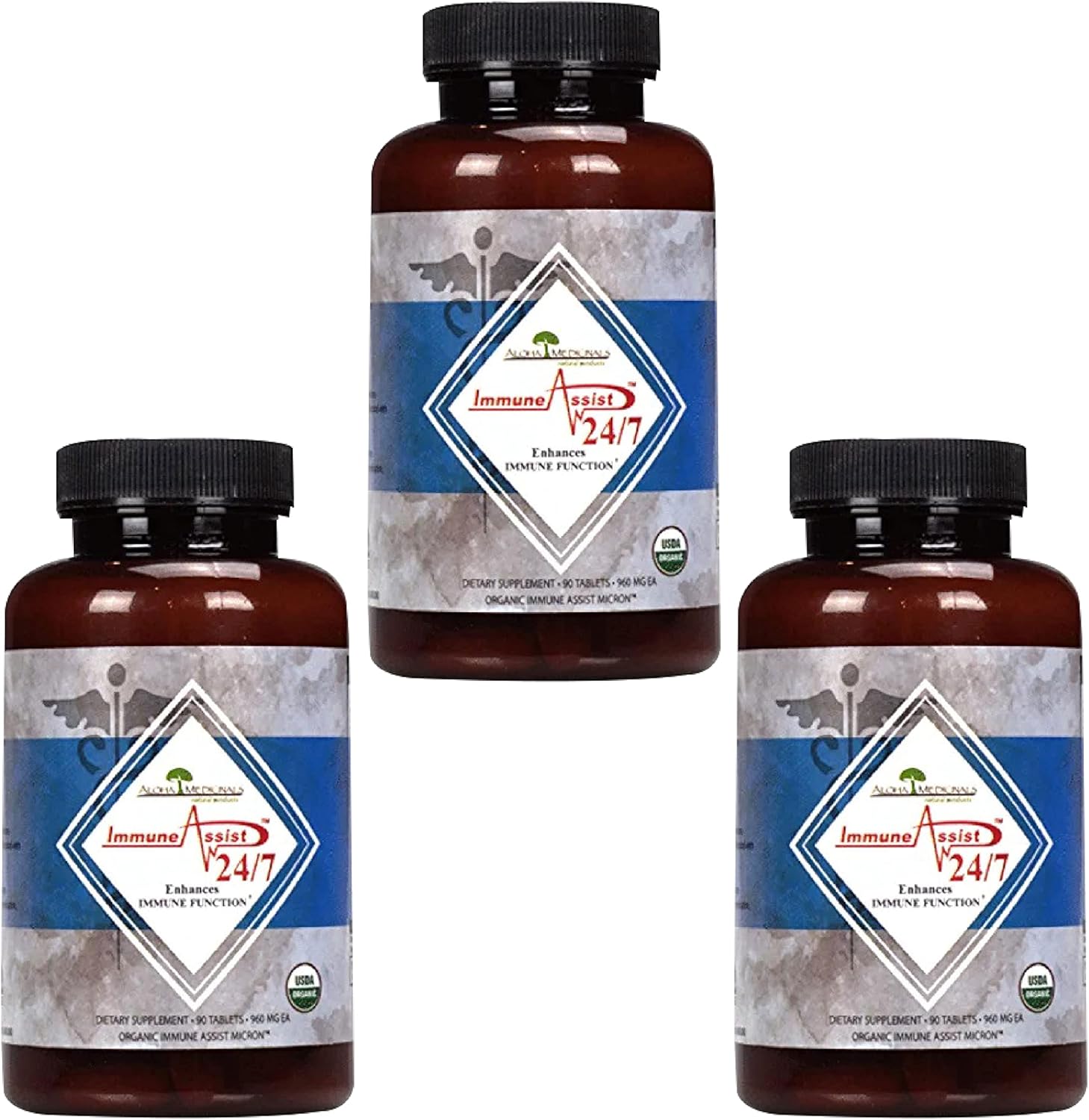 Organic Mushroom Immune Support Supplement - Aloha Medicinals Immune Assist 24/7, 90 Tablets x 3 Pack