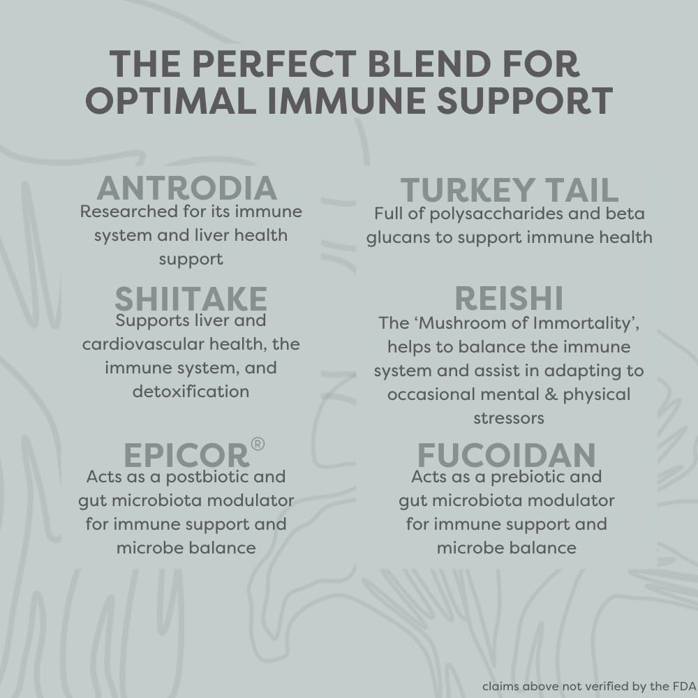 Organic Mushroom Immunity Blend with Superfoods for Gut and Immune Health, 2.12 oz