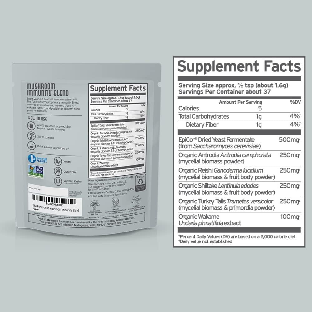 Organic Mushroom Immunity Blend with Superfoods for Gut and Immune Health, 2.12 oz