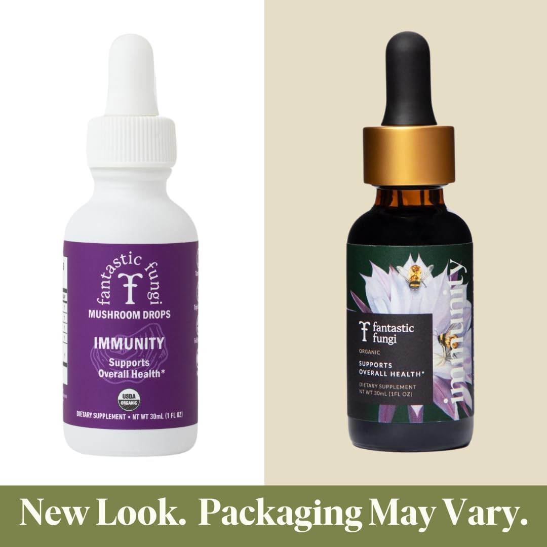 Organic Mushroom Immunity Elixir with Turkey Tail, Chaga, Maitake, Elderberry & Astragalus Extract - Liquid Drops for Immune Health - 30 Servings, 1 fl oz