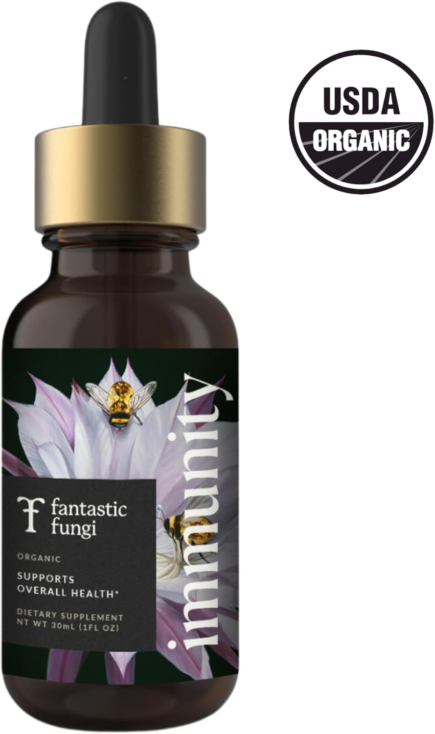 Organic Mushroom Immunity Elixir with Turkey Tail, Chaga, Maitake, Elderberry & Astragalus Extract - Liquid Drops for Immune Health - 30 Servings, 1 fl oz