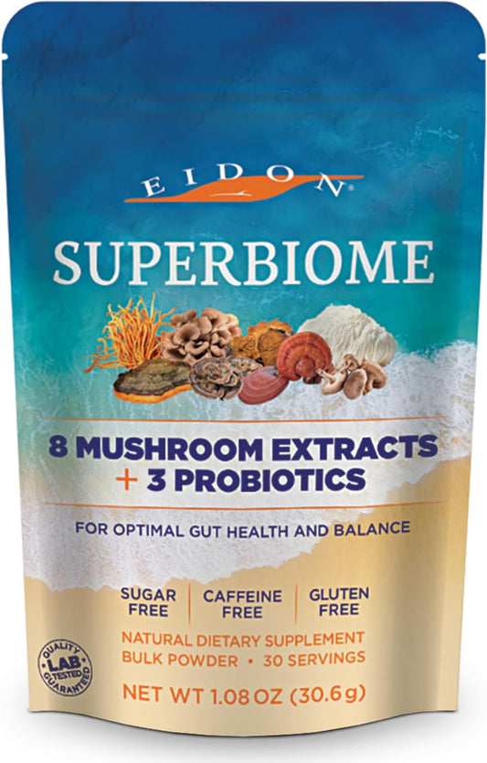 Organic Mushroom Probiotics Powder Blend with Reishi, Chaga, Lion's Mane - 30 Servings