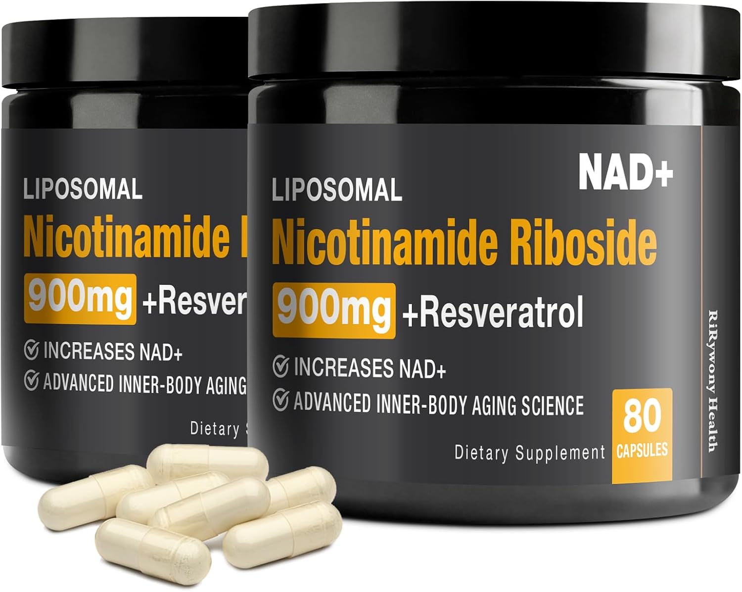 Organic NAD+ Supplement with NR and Resveratrol Quercetin for Healthy Aging and Brain Function - 2 Pack