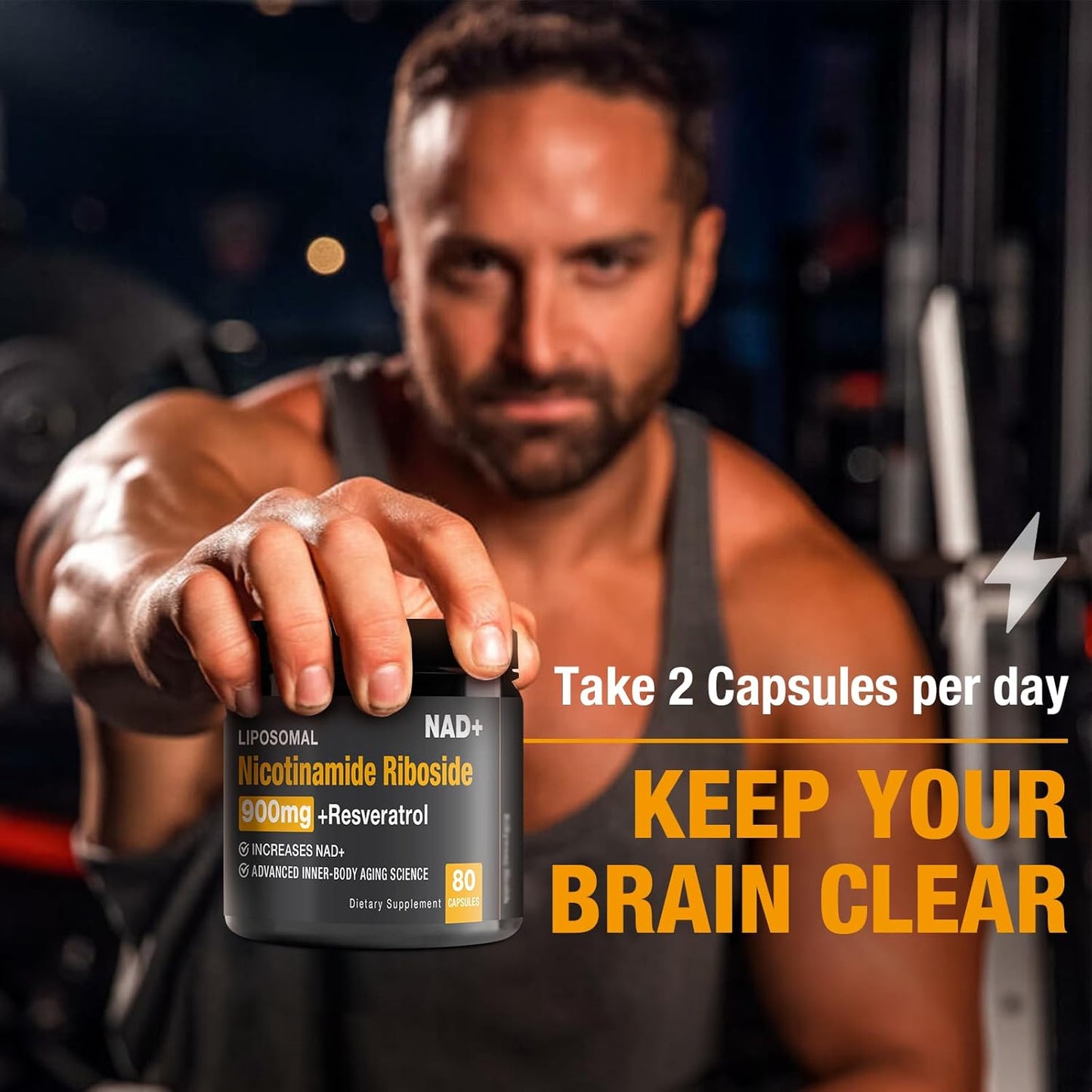 Organic NAD+ Supplement with NR and Resveratrol Quercetin for Healthy Aging and Brain Function - 2 Pack