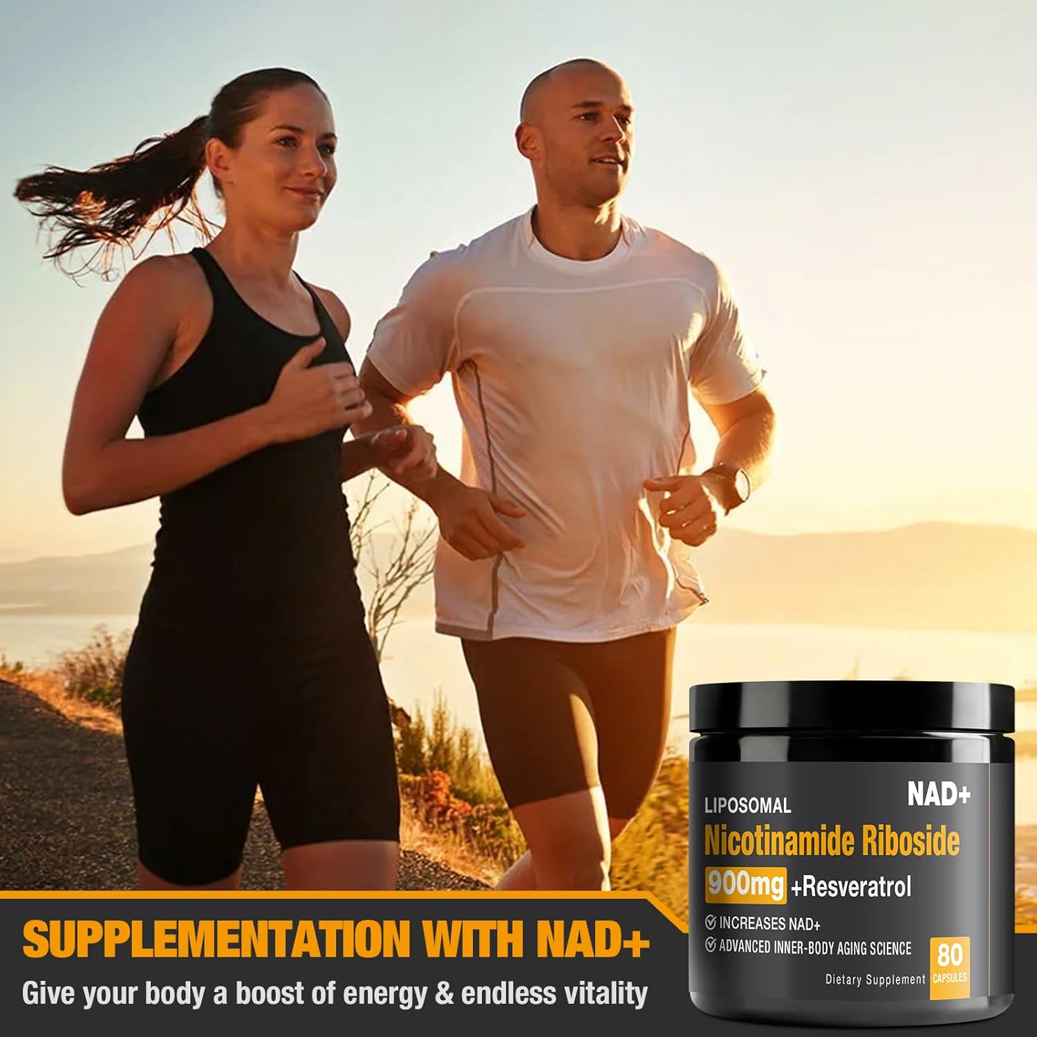 Organic NAD+ Supplement with NR and Resveratrol Quercetin for Healthy Aging and Brain Function - 2 Pack