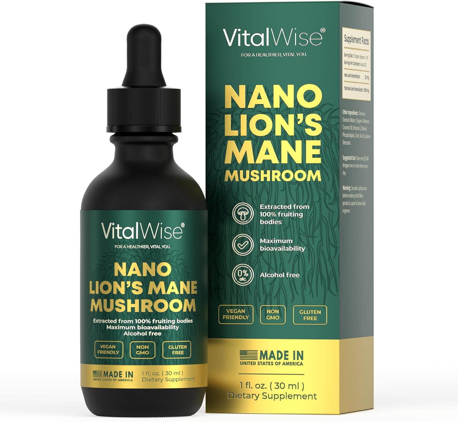 Organic Nano Lion's Mane Mushroom Tincture for Brain & Immune Support - Maximum Absorption Liquid Extract for Memory, Focus, & Clarity