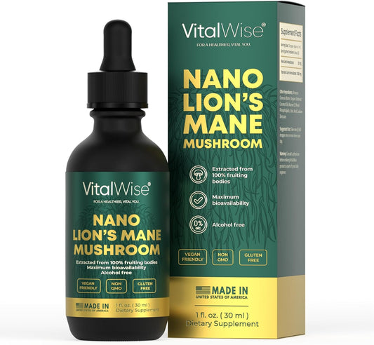 Organic Nano Lion's Mane Mushroom Tincture for Brain & Immune Support - Maximum Absorption Liquid Extract for Memory, Focus, & Clarity