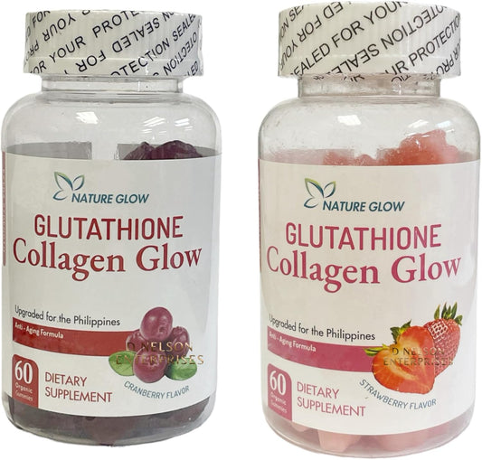 Organic Nature Glow Glutathione Collagen Gummies Duo Pack - Strawberry & Cranberry - 60 Chewables