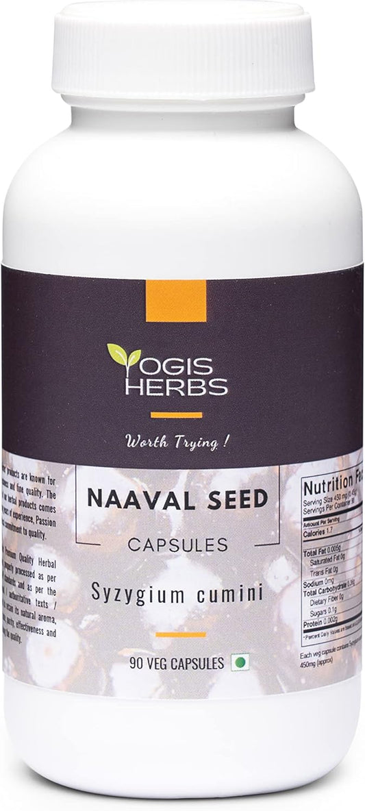 Organic Naval Seed Capsules - 90 Vegetarian Capsules - Syzygium cumini (Jamun Seed) - Indian BlackBerry