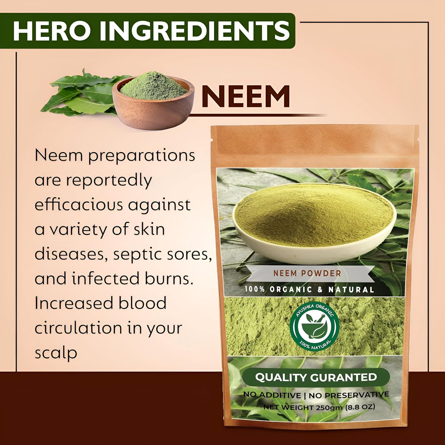 Organic Neem Powder: Herbal Supplement for Skin & Hair Care | Azadirachta Indica | 17.7 OZ (500 gm)